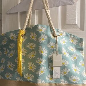 Shabby Chic Blue and White Floral Tote Bag 22”x18” deep 9”